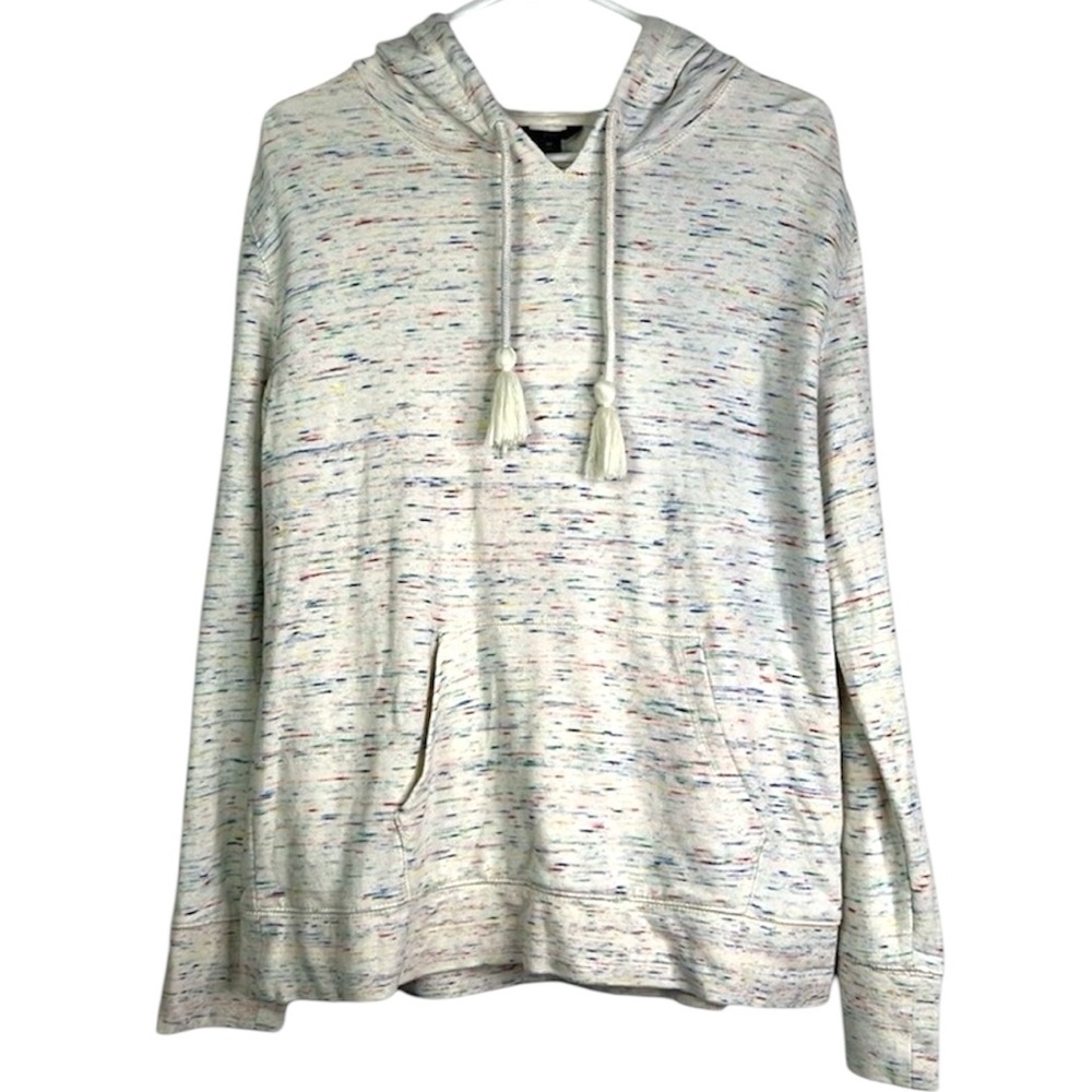 J. Crew Rainbow Heather Hoodie Tassel Drawstring Kangaroo Pocket Cream Medium